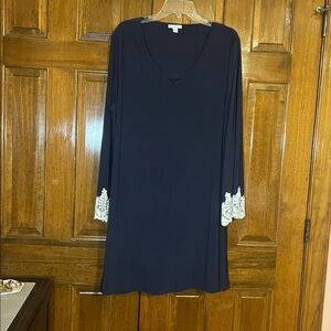 Navy Blue Dress with White Lace Cuffs